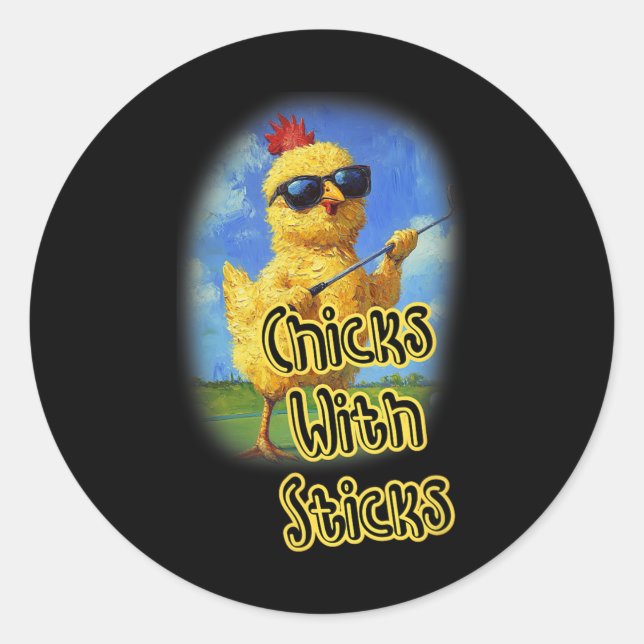 Golfer Girl Golf Club Funny Golfing Sticks With Ch Classic Round Sticker (Front)