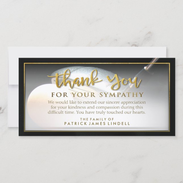 Golfer Golden Thank You For Your Sympathy Card (Front)