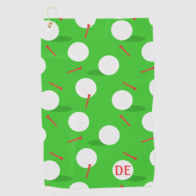 Golfer Golf Balls and Tees Pattern Monogram Towel (Front)