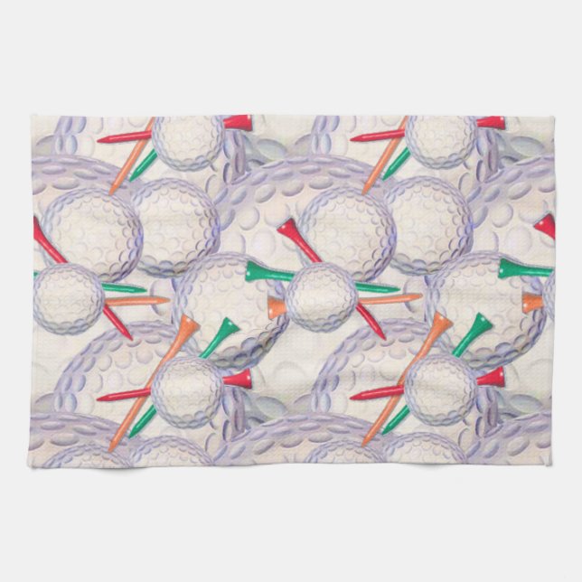 Golfer; Golf Balls & Tees Pattern Kitchen Towel (Horizontal)