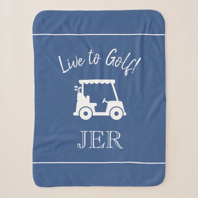 Golfer Golf Cart Monogrammed Initials Classic Blue Sherpa Blanket (Front)