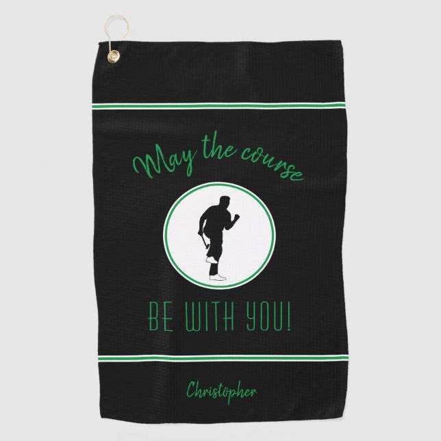 Golfer Golf Course Black Funny Modern Monogrammed  Towel (Front)