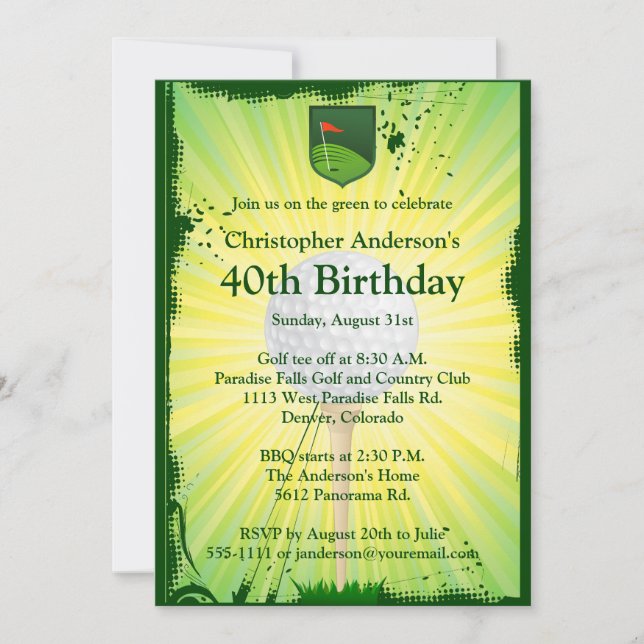 Golfer Golf Golfing 40th Birthday Invitation (Front)