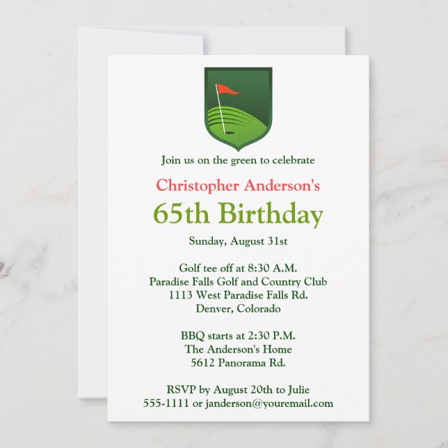 Golfer Golf Golfing 65th Birthday Invitation (Front)
