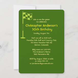 Golfer Golf Golfing Ball and Flag 30th Birthday Invitation