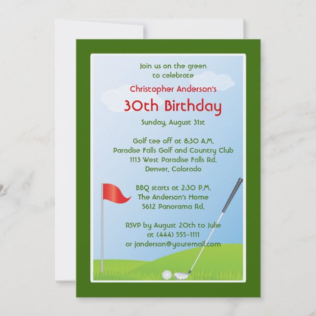 Golfer Golf Golfing Ball and Flag 30th Birthday Invitation (Front)