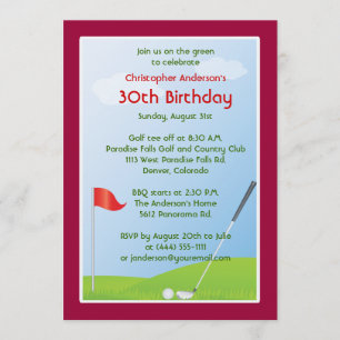 Golfer Golf Golfing Ball and Flag 30th Birthday Invitation