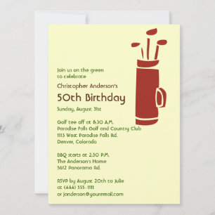 Golfer Golf Golfing Green Brown 50th Birthday Invitation