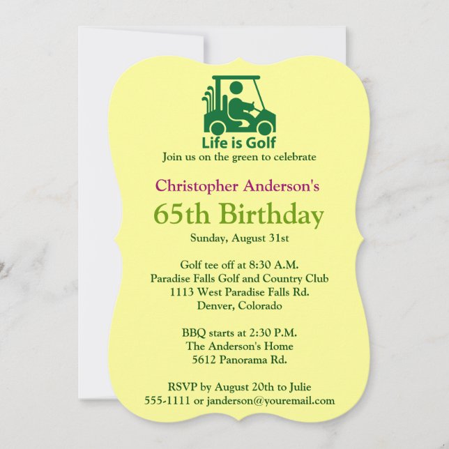 Golfer Golf Invitation 65e anniversaire (Devant)