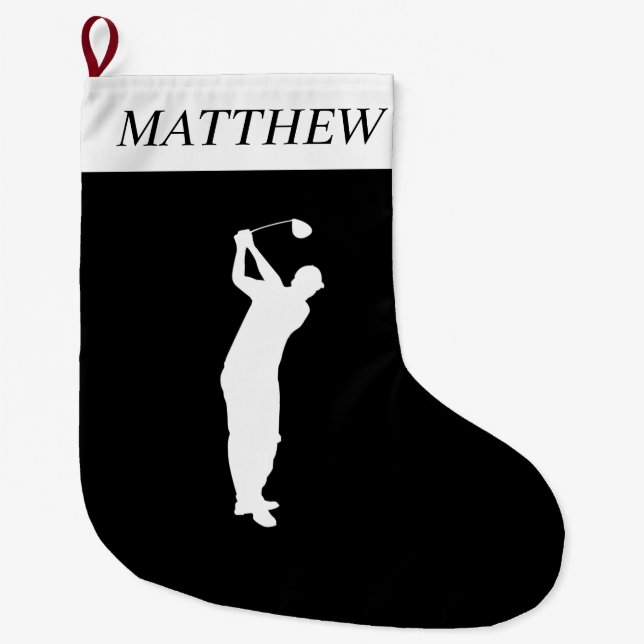 Golfer Golf Lover Sports Black Games Large Christmas Stocking (Front)