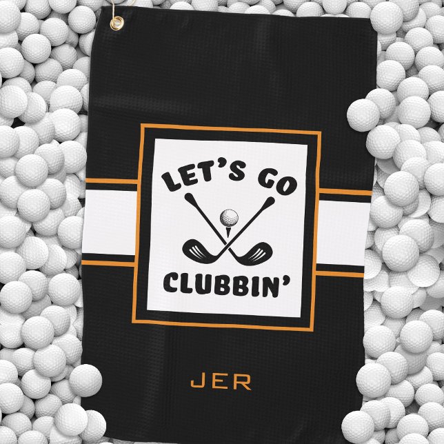 Golfer Golf Modern Monogram Pro Sport Black Orange Golf Towel (Creator Uploaded)