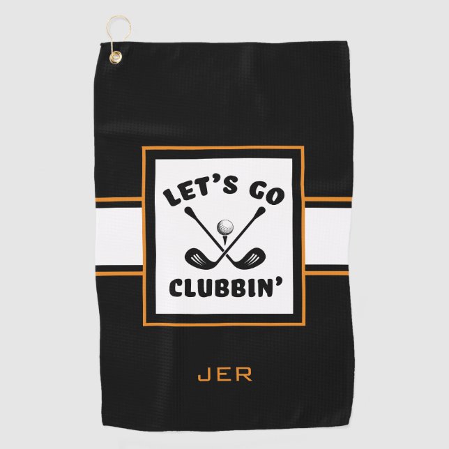 Golfer Golf Modern Monogram Pro Sport Black Orange Golf Towel (Front)