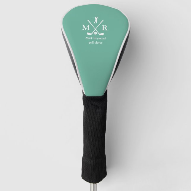 Golfer - golf-player monogram teal blue golf head cover (Front)