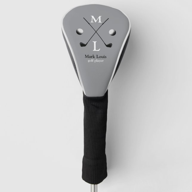 Golfer Golf-Player Name Monogrammed Grey Golf Head Cover (Front)