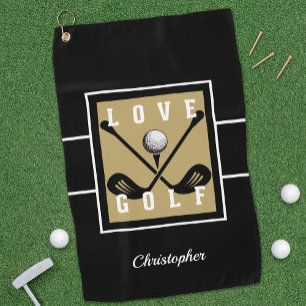 Golfer Golf Quote Modern Monogram Pro Gold Black Towel