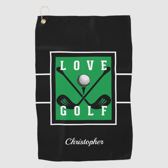 Golfer Golf Quote Modern Monogram Pro Green Black  Golf Towel (Front)