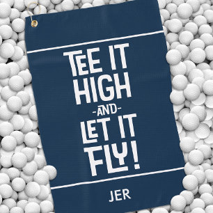 Golfer Golf Tee Humour Fun Monogram Navy Blue Cute Golf Towel
