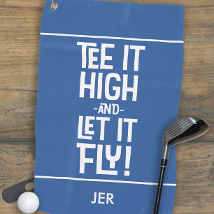 Golfer Golf Tee Humour Funny Sports Monogram Blue Golf Towel