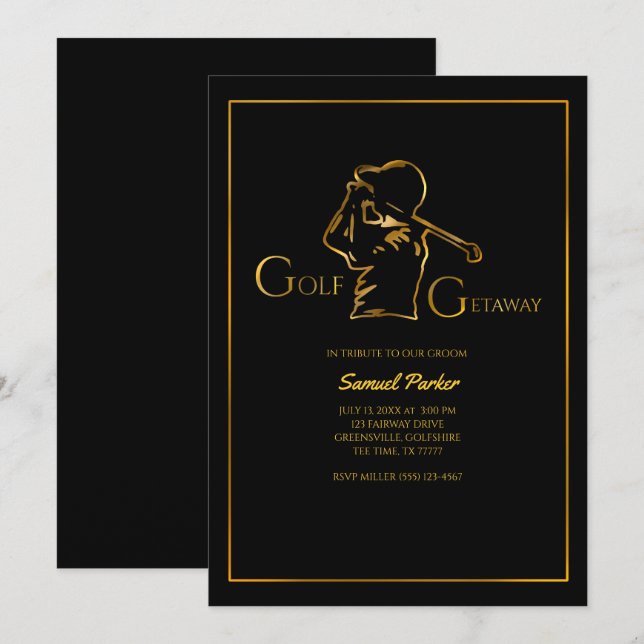 Golfer groom Golf Bachelor Party Luxury Faux Gold  Invitation (Front/Back)