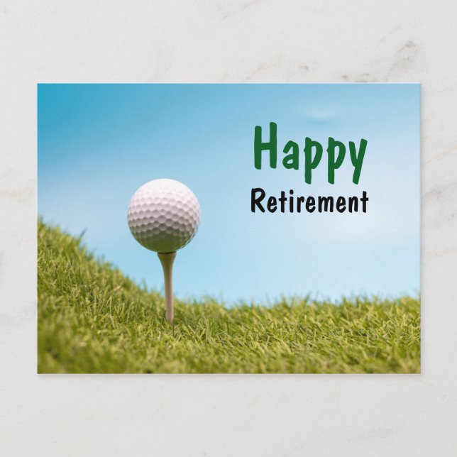 Golfer Happy Retirement with golf ball on tee off Postcard (Front)