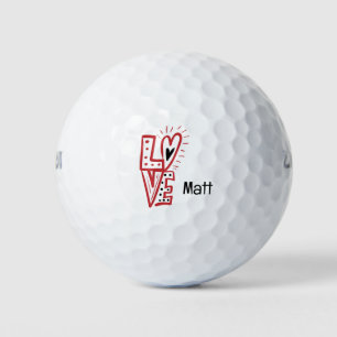 Golfer Happy Valentine's Day with love red heart   Golf Balls