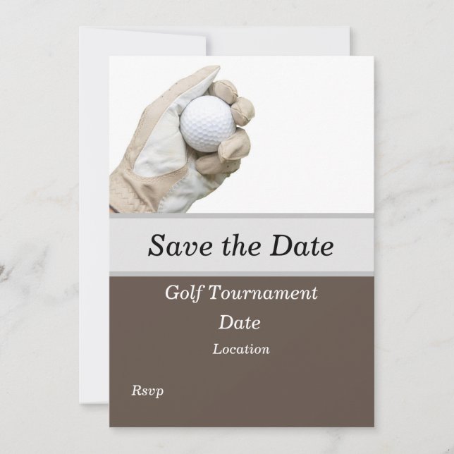 Golfer hold golf ball on for Save the Date golfer Invitation (Front)
