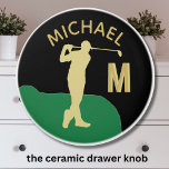 Golfer in Action Two Tone Monogram Ceramic Knob<br><div class="desc">A custom unique drawer pull / knob - tastefully done -- ready to run the course -- black, white and gold -- golfer in action - and personalize with a custom two-tone monogram as well. This is a great gift for all gentlemen golf lovers -- fun / attractive / unique....</div>
