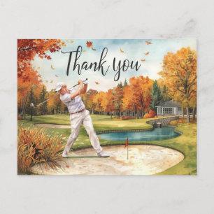  Golfer in golf course Autumn Thanksgiving  Postcard