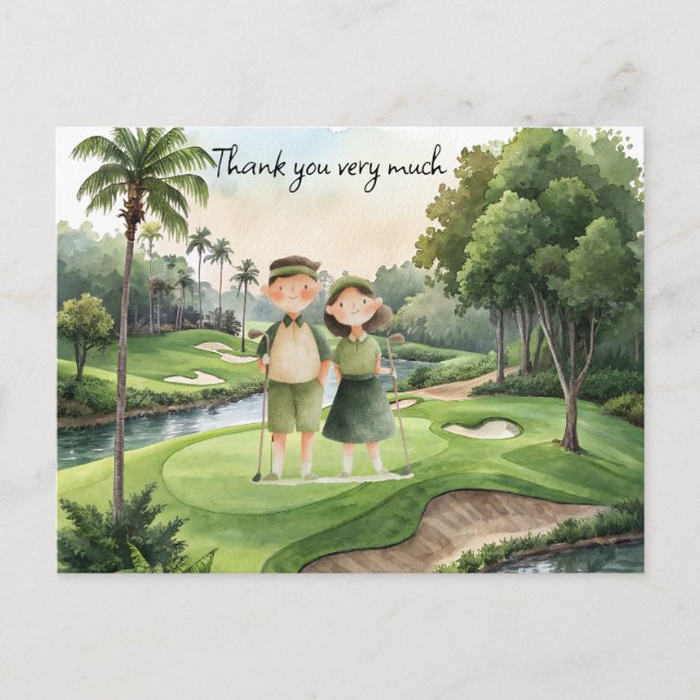 Golfer in golf course watercolor couple golfer postcard (Front)