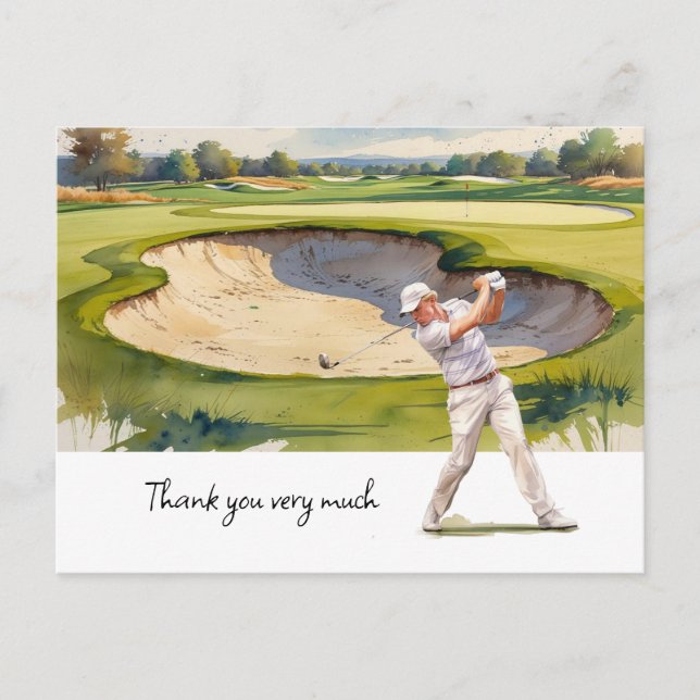 Golfer in golf course watercolor thank you card (Front)