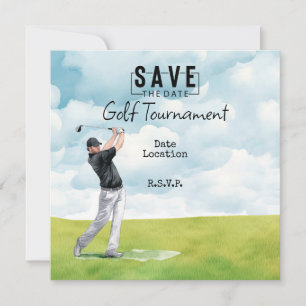Golfer in the golf course save the date invitation