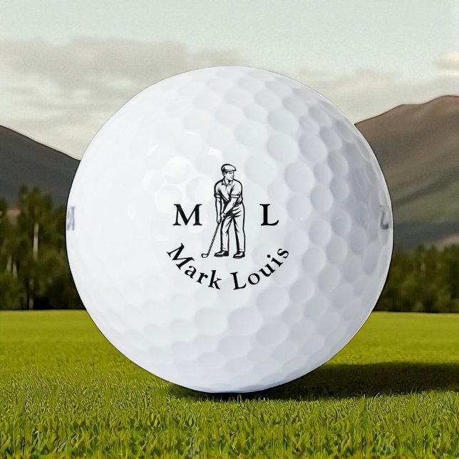 Golfer Initials Black Name Personalized Golf Balls (Creator Uploaded)