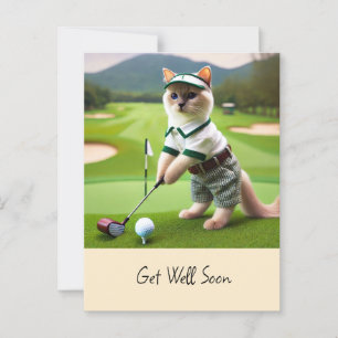 Golfer is golfing for cat lovers to get well soon postcard