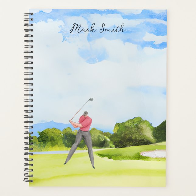 Golfer  is on green grass in golf course    planner (Front)