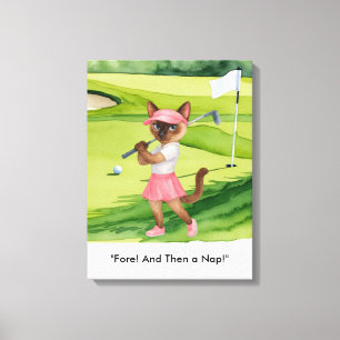Golfer is on putting green for Siamese Cat lovers Canvas Print