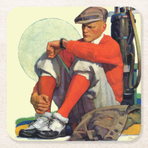 Golfer Kept Waiting Square Paper Coaster