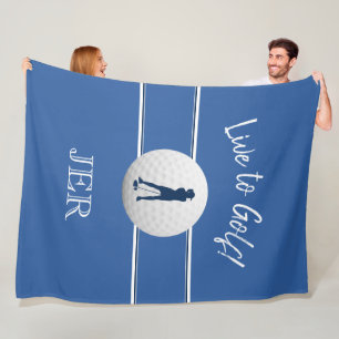 Golfer Ladies Sports Template Blue Custom Monogram Fleece Blanket