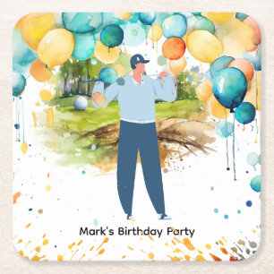 Golfer  Let's Par Tee for Party  Square Paper Coaster