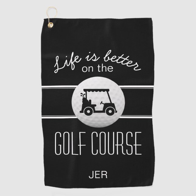 Golfer Life Golf Cart Initials Classic Black White Towel (Front)