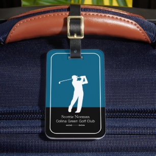Golfer Man with Golf Club Elegant Blue Luggage Tag