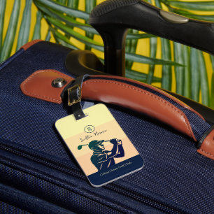 Golfer Man with Golf Club Elegant Modern Luggage Tag