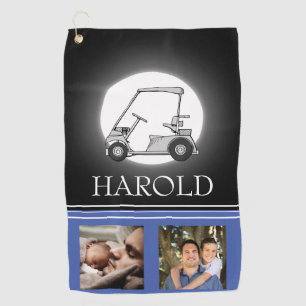 Golfer Men Black Blue   Photo Collage Golf Towel
