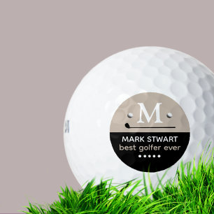 Golfer Modern Black Beige Monogram  Golf Balls