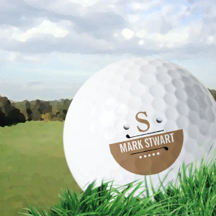 Golfer Modern Light Brown Monogram Golf Balls