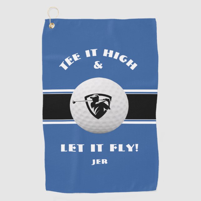 Golfer Modern Pro Monogrammed Sports Humour Blue Golf Towel (Front)