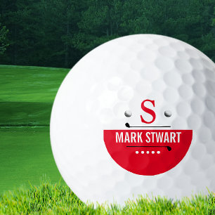 Golfer Modern Red White Monogram Golf Balls
