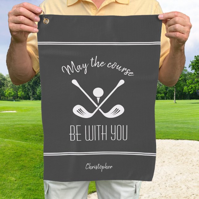 Golfer Modern Sports Equipment Monogram Name Grey Golf Towel (Golfer Modern Sports Equipment Monogrammed Name Gray Custom Golf Towel)