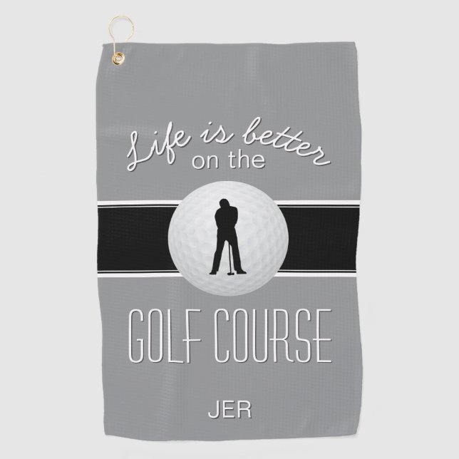 Golfer Monogram Golf Sports Quote Grey Cute Golf Towel (Front)