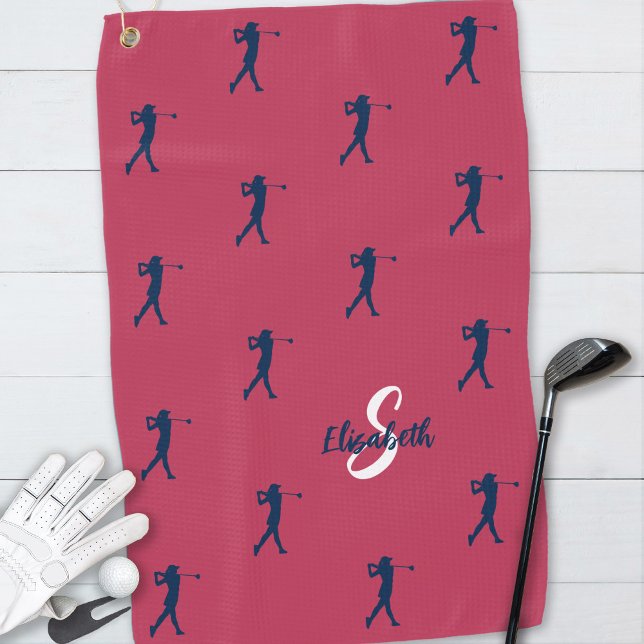 Golfer Monogram Name Initials Sports Magenta Blue Golf Towel (Creator Uploaded)
