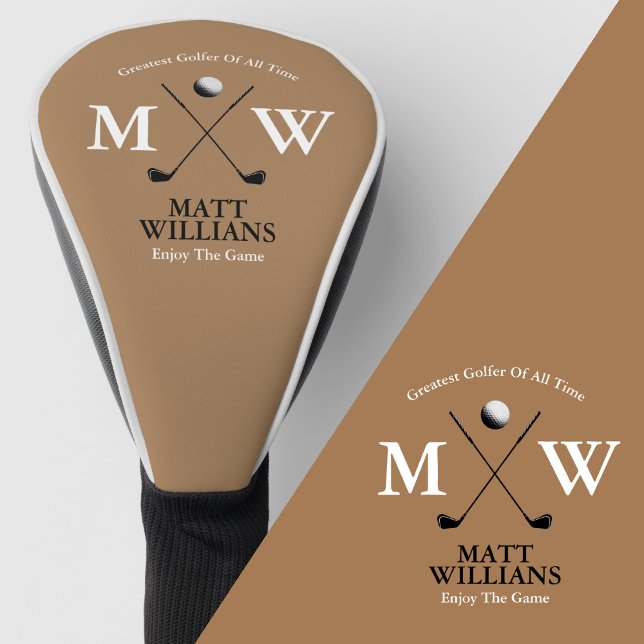 Golfer Monogram on Light-Brown Custom Golf Club Head Cover (Creator Uploaded)